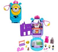 Polly Pocket - Cofanetto Minions, set in collaborazione speciale a tema Cattivissimo Me, con Fluffy l'Unicorno, 2 Minions e 1 bambola, 9 accessori a tema inclusi, 4+ anni, HWP09