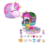 Polly Pocket - Foresta dell'Unicorno Playset ispirato alle feste da tè con corno glitterato, 2 micro bambole e 13 accessori, Giocattolo e regalo per Bambini 4+ Anni, HCG20