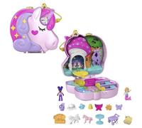 Polly Pocket - Foresta dell'Unicorno Playset ispirato alle feste da tè con corno glitterato, 2 micro bambole e 13 accessori, Giocattolo e regalo per Bambini 4+ Anni, HCG20