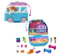 Polly Pocket - Furgoncino Cucciolo Sole e Mare, playset da viaggio con esterno interattivo, 2 micro bambole e 12 accessori inclusi, 5 funzionalità di narrazione, giocattolo per bambini, 4+ anni, HRD36