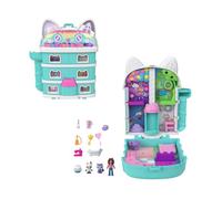 Polly pocket - la casa delle bambole di gabby, cofanetto con mini gabby, 9 accessori e amici gattini