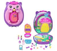 Polly Pocket - Mamma Riccio e Baby Riccio, playset 2 in 1 con borsetta a tema animali domestici, 2 mini bambole e 16 accessori inclusi, giocattolo per bambini, 4+ anni, viola, JBJ91
