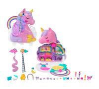 Polly Pocket - Salone di Bellezza Unicorno Arcobaleno, playset cofanetto con unicorno con testa pettinabile e 2 micro bambole, oltre 25 accessori, giocattolo per bambini 4+ anni, HMX18
