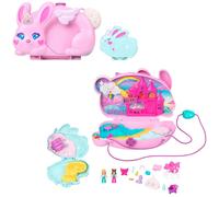 Polly Pocket - Cofanetto Coniglietto 2 in 1, set con due micro mondi a tema coniglietto e unicorno, include 2 mini bambole, cuccioli e tanti accessori, giocattolo per bambini, 4+ anni, JFT88