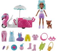 Polly Pocket Set da gioco per bambola e veicolo giocattolo, carrello da merenda con bambola da 7,6 cm, animale domestico e 17 accessori, inclusi cibo e abbigliamento
