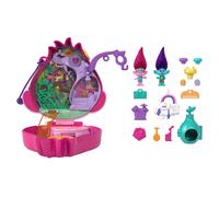 Polly Pocket Trolls Compact Playset, Poppy & Branch Micro Dolls, 13 Accessories,