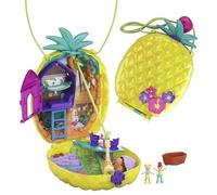 Polly Pocket Tropicool Ananas compatto borsetta da indossare con 8 simpatiche sorpresa, micro Polly e Lila, 2 accessori e foglio sticker; dai 4 anni in su, giallo, GKJ64