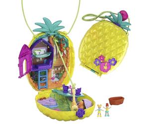 Polly Pocket Tropicool Ananas compatto borsetta da indossare con 8 simpatiche sorpresa, micro Polly e Lila, 2 accessori e foglio sticker; dai 4 anni in su, giallo, GKJ64
