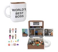 Polly Pocket x The Office, playset cofanetto con 6 bambole e 9 accessori, giocattolo da collezione in collaborazione, esterno a forma di tazza da caffè, JCC19