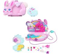 Polly tascabile da viaggio indossabile con 2 micro bambole e 12 accessori tra cui animali domestici 2 in 1 Bunny divertimento per la borsa compatta c
