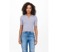 Polo a coste da donna ONLY T-shirt a manica corta monocolore_Parms V-neck