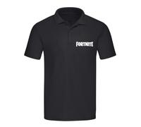 POLO A MANICA CORTA COLORE NERA CON STAMPA IN TERMOVINILE LOGO FORTNITE