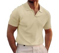 Polo a maniche corte a nido d'ape, magliette da uomo, semplici a tinta unita, a maniche corte, senza bottoni, scollo a V, facili da indossare, per l'estate, per tutti i giorni, versatili, casual,