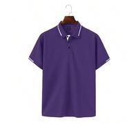 Polo a maniche corte casual con blocchi di colore per l'estate e gli spostamenti, camicia polo estiva da uomo di colore viola, camicia da golf da uomo, camicia polo casual a maniche corte di colore un