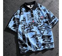 Polo a maniche corte casual da uomo con stampa all-over e blocchi di colore, adatta per primavera ed estate L,M,S,XL,XXLGrafico,Lettere,stampa dappertuttoTessuto