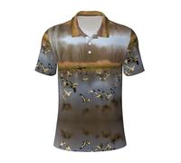 Polo a maniche corte con stampa di anatre selvatiche che volano di caccia, eleganti e comode, per golf e abbigliamento casual, Nero , XL