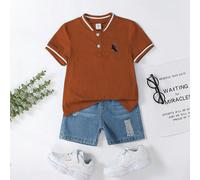 Polo a maniche corte da ragazzo casual, sportiva, con colletto mezza chiusura e ricamo a cavallo, versatile e comoda per scuola, feste e casa, adatta per primavera, estate, gite, vacanze, viaggi, rela