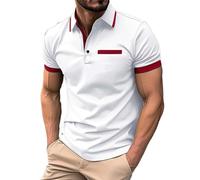 Polo a maniche corte da uomo, in cotone, da golf, casual, da uomo, con scollo a V, a maniche corte, con bottone e colletto alto, traspirante, da golf, bianco, S