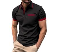 Polo a maniche corte da uomo, in cotone, da golf, casual, da uomo, con scollo a V, a maniche corte, con bottone e colletto alto, traspirante, da golf, Nero , XL