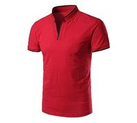 Polo a maniche corte da uomo, tinta unita, casual, alla moda, con scollo a V, a maniche corte, per lavoro, vacanze, passeggiate all'aperto, Rosso, L