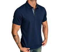 Polo a maniche corte, traspirante, sportiva, comoda maglietta da golf, ad asciugatura rapida, per il tempo libero, facile da pulire, estiva, vestibilità classica, tinta unita, con bottoni, casual, Blu