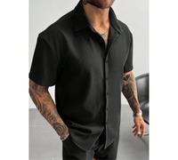 Polo a maniche corte uomo vintage a costine, camicia nera solida con texture, adatta per vacanze estive, casual e ufficio. Un ottimo regalo di Natale e Capodanno per papà o marito. L,M,S,XL,XXLTessuto