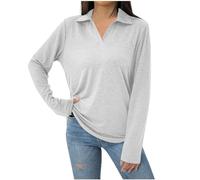 Polo a maniche lunghe da donna, scollo a V, maglietta sportiva da donna, taglia grande, tunica chic ed elegante, casual basic, vestibilità ampia, camicia quotidiana per ufficio, lavoro, tennis, golf