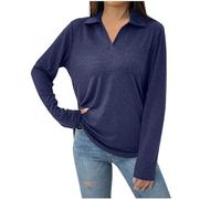 Polo a maniche lunghe da donna, scollo a V, maglietta sportiva di grandi dimensioni, tunica chic ed elegante, casual, vestibilità ampia, camicia quotidiana per ufficio, lavoro, tennis e golf