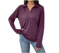 Polo a maniche lunghe da donna, scollo a V, maglietta sportiva di grandi dimensioni, tunica chic ed elegante, casual, vestibilità ampia, camicia quotidiana per ufficio, lavoro, tennis e golf