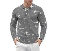 Polo a maniche lunghe da uomo - Airplane Routes Around The World Maglietta tattica da golf ad asciugatura rapida casual, Stile-38, M