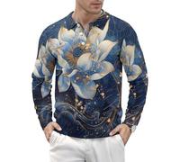 Polo a maniche lunghe da uomo - Blue Golden Dream Lotus Maglietta tattica da golf ad asciugatura rapida da uomo casual, Modello 38., S