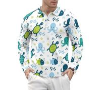 Polo a maniche lunghe da uomo - Cartoon Sea Creatures Uomo Quick Dry Golf Tactical Tee Shirt Casual, Stile-39, XL