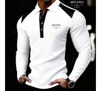 Polo a maniche lunghe da uomo con stampa della lettera Milano, texture a nido d'ape, colletto con bottoni metallici, adatto per fitness, attività all'aperto, golf, casual, regalo per vacanze L,M,S,XL,