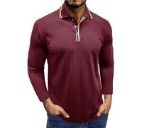 Polo a maniche lunghe da uomo maglietta alla moda con risvolto allentato maglietta Henley Top per lavoro, lavoro, vacanze, passeggiate all'aperto, Rosso, S