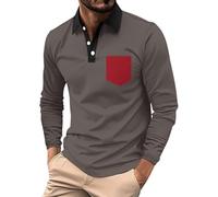 Polo a maniche lunghe da uomo maglietta alla moda con risvolto allentato maglietta top da uomo Henley Top per lavoro, lavoro, vacanze, passeggiate all'aperto, Grigio, XXL