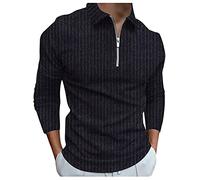 Polo a maniche lunghe da uomo maglietta casual con cerniera superiore con colletto rovesciato camicetta stampata a righe polo camicia formale alla moda per lavoro, vacanze, passeggiate all'aperto