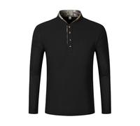 Polo a maniche lunghe da uomo maglietta moda primavera e autunno casual manica lunga cerniera tinta unita maglietta top per lavoro vacanze all'aperto passeggiate, Nero , 3XL