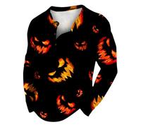 Polo a maniche lunghe da uomo maglietta stampata a maniche lunghe con scollo a V Halloween casual confortevole moda bavero con bottoni larghi camicia con stampa completa per lavoro, lavoro, vacanze
