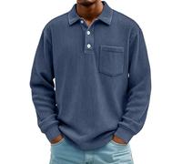 Polo a maniche lunghe, da uomo, per il tempo libero, con bottoni, a maniche lunghe, basic comfort, traspirante, casual, per le mezze stagioni, Blu marino, 4XL