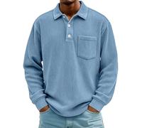 Polo a maniche lunghe, da uomo, per il tempo libero, con bottoni, a maniche lunghe, basic comfort, traspirante, casual, per le mezze stagioni, Blu, 4XL