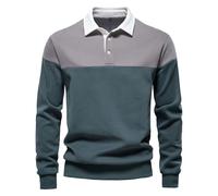 Polo a maniche lunghe da uomo, sportiva da uomo, a maniche lunghe, slim fit, con colletto alla moda, blocco di colore, maglione con bottoni, felpa a maniche lunghe, calda felpa per le mezze stagioni