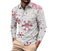 Polo a maniche lunghe da uomo T-shirt tinta unita da uomo primavera autunno inverno Natale stampa 3D confortevole personalità alla moda versatile casual pulsante stampato per lavoro, lavoro, vacanze