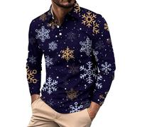 Polo a maniche lunghe da uomo T-shirt tinta unita da uomo primavera autunno inverno Natale stampa 3D confortevole personalità alla moda versatile casual pulsante stampato per lavoro, lavoro, vacanze