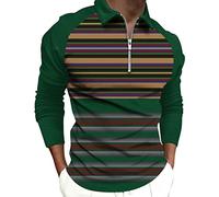 Polo a maniche lunghe da uomo, tinta unita, alla moda, casual, sport, stampa digitale, risvolto, cerniera, manica lunga, per lavoro, vacanze, passeggiate all'aperto, Verde militare, L