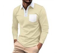 Polo a maniche lunghe da uomo, tinta unita, alla moda, con risvolto, top Henley da uomo, per lavoro, vacanze, passeggiate all'aperto, cachi, XL