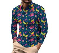 Polo a maniche lunghe da uomo, tinta unita, stampa 3D, comoda, alla moda, versatile, casual, a maniche lunghe, per lavoro, vacanze, passeggiate all'aperto, Viola, M