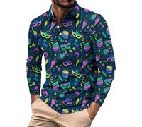 Polo a maniche lunghe da uomo, tinta unita, stampa 3D, comoda, alla moda, versatile, casual, a maniche lunghe, per lavoro, vacanze, passeggiate all'aperto, Blu scuro, 3XL