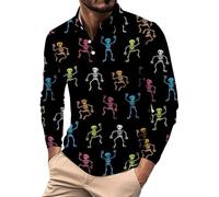 Polo a maniche lunghe da uomo tinta unita T-shirt da uomo stampata a maniche lunghe scollo a V Halloween casual confortevole camicia stampata per lavoro, lavoro, vacanze, passeggiate all'aperto, Rosa
