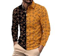 Polo a maniche lunghe da uomo tinta unita T-shirt da uomo stampata a maniche lunghe scollo a V Halloween casual confortevole camicia stampata per lavoro, lavoro, vacanze, passeggiate all'aperto, rosa