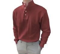 Polo a maniche lunghe da uomo tinta unita Tee Top 2024 Primavera Estate Nuovi Uomini Tinta Unita Camicia a maniche lunghe Casual Top per Lavoro Affari Vacanze Outdoor Walking, Rosso, XL